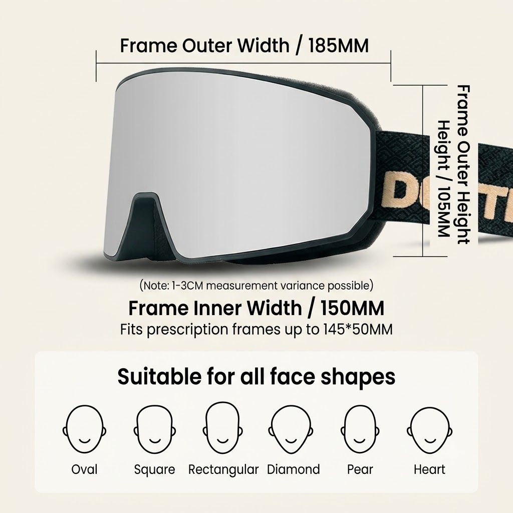 DOTUGE DGZ-Z11 Ski Goggles with Italian REVO Coating, Anti-Fog Dual-Layer HD Lens, UV400 Protection, Cylindrical Design for Skiing, Snowboarding, and Winter Outdoor Sports (D)