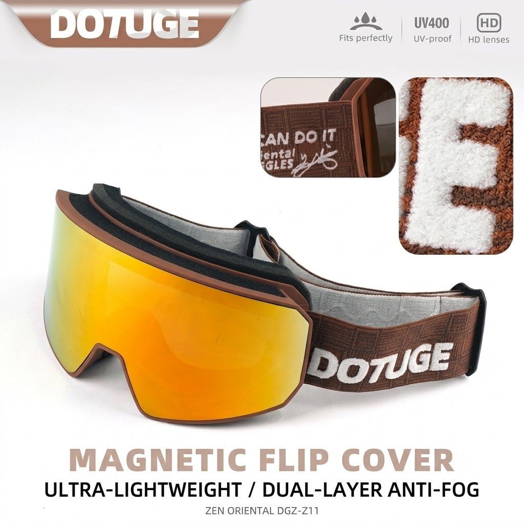 DOTUGE DGZ-Z11 Ski Goggles with Italian REVO Coating, Anti-Fog Dual-Layer HD Lens, UV400 Protection, Cylindrical Design for Skiing, Snowboarding, and Winter Outdoor Sports (F)