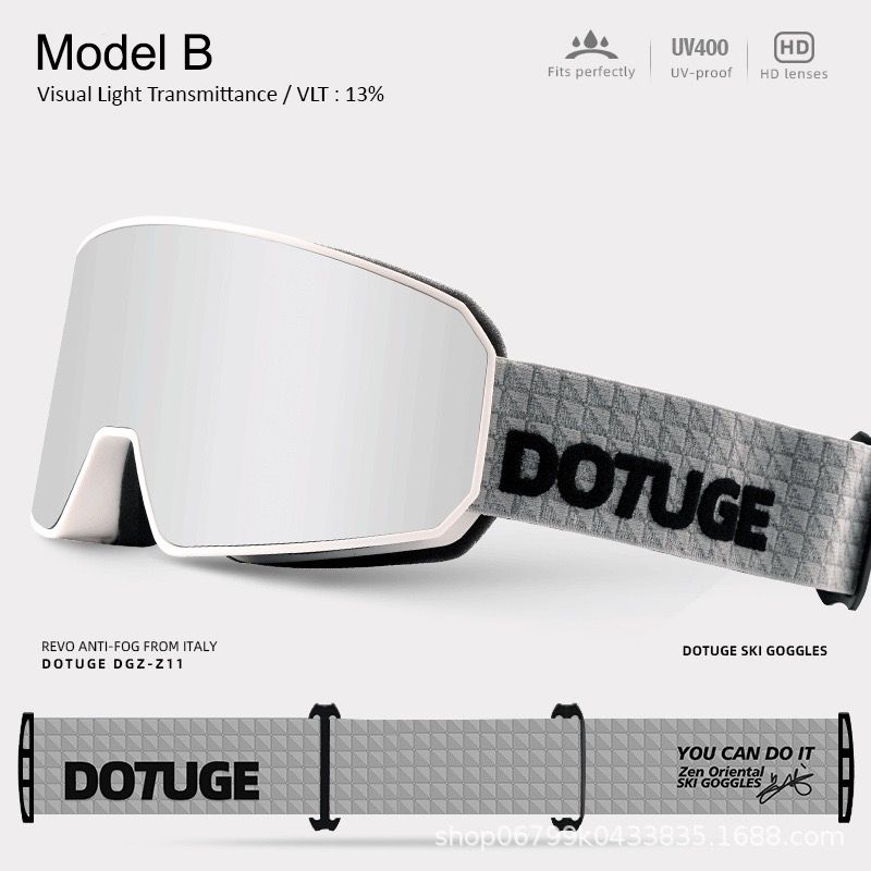 DOTUGE DGZ-Z11 Ski Goggles with Italian REVO Coating, Anti-Fog Dual-Layer HD Lens, UV400 Protection, Cylindrical Design for Skiing, Snowboarding, and Winter Outdoor Sports (F)