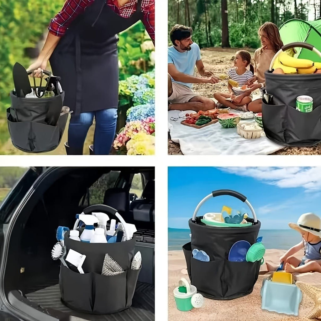 Foldable Carry-All Tote with Handle and Multiple Pockets – Portable Collapsible Laundry Basket for Outdoor Travel, Camping, Picnic, Beach, and Home Organization (DarkGreen)