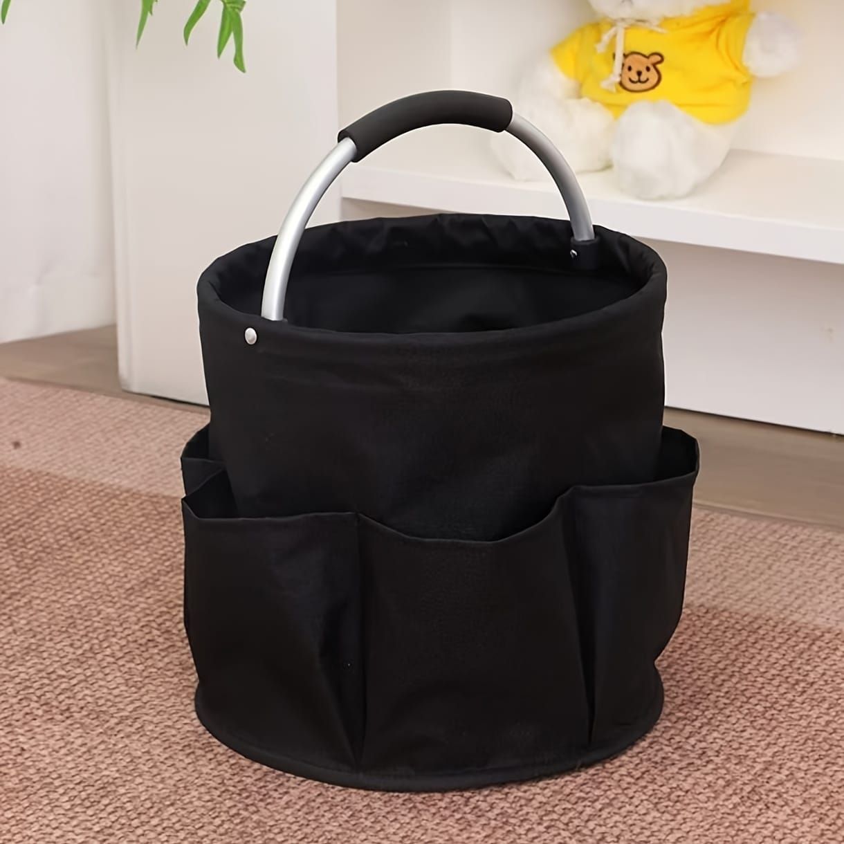 Foldable Carry-All Tote with Handle and Multiple Pockets – Portable Collapsible Laundry Basket for Outdoor Travel, Camping, Picnic, Beach, and Home Organization (Grey)