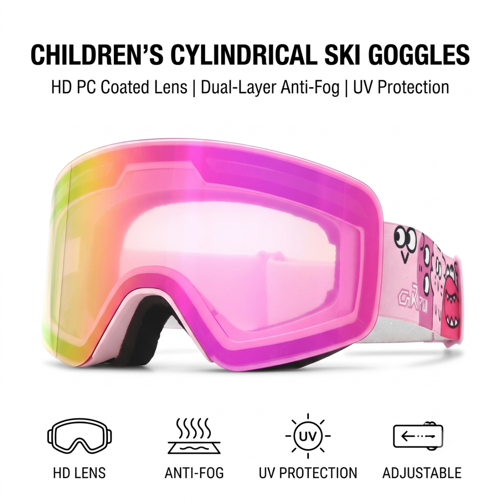 Kids Snow Goggles with Large Cylindrical Lens, Anti-Fog & UV Protection, Compatible with Prescription Glasses, for Outdoor Skiing and Mountaineering Adventures (Grey)