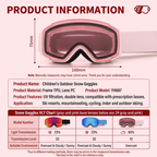 Kids Snow Goggles with Dual Layer Anti-Fog Cylindrical Lenses, TPU Frame and Adjustable Strap for Skiing, Snowboarding, Cycling and Outdoor Mountaineering (Blue)