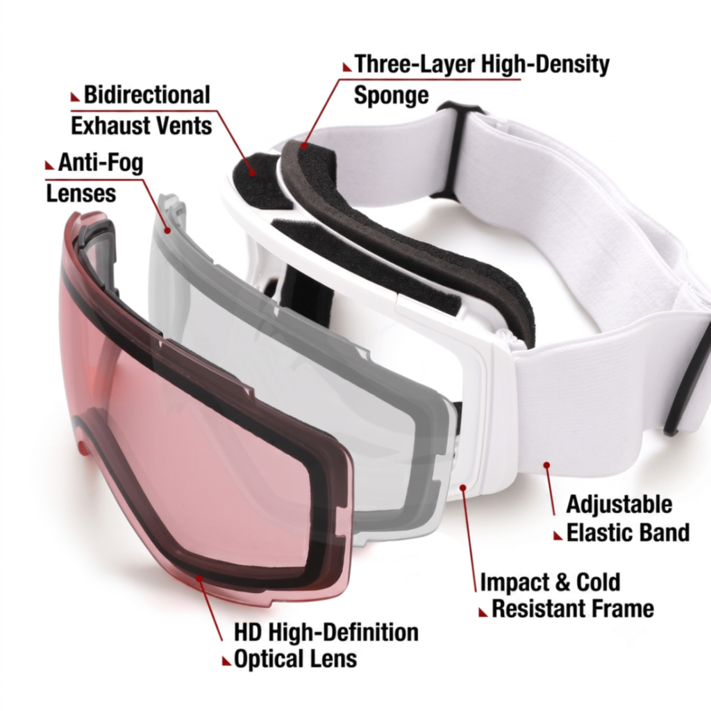 Kids Snow Goggles with Dual Layer Anti-Fog Cylindrical Lenses, TPU Frame and Adjustable Strap for Skiing, Snowboarding, Cycling and Outdoor Mountaineering (Pink)