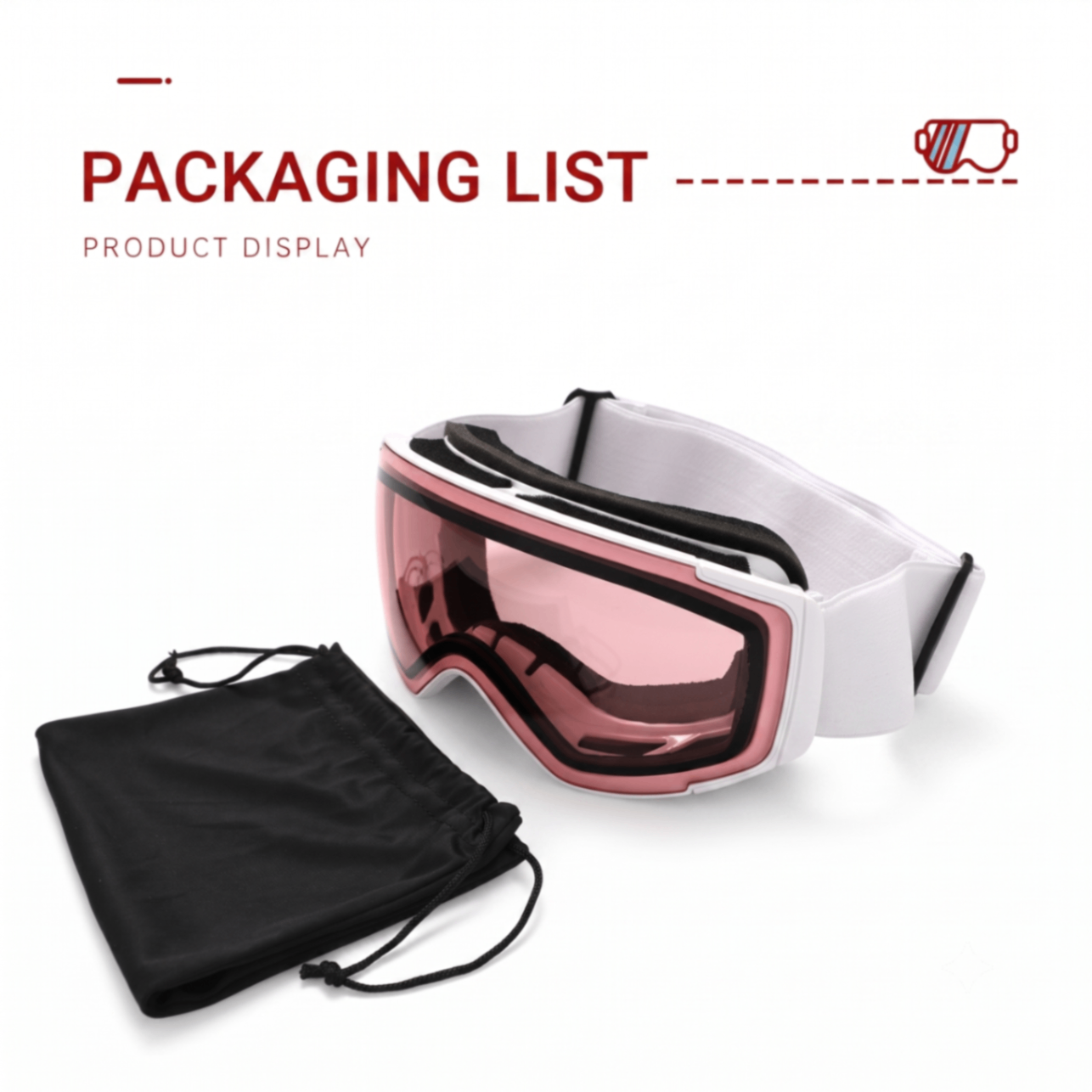 Kids Snow Goggles with Dual Layer Anti-Fog Cylindrical Lenses, TPU Frame and Adjustable Strap for Skiing, Snowboarding, Cycling and Outdoor Mountaineering (Pink)
