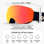 Magnetic Ski Goggles with HD Anti-Fog Spherical Lens, UV400 Protection for Snow Sports, Compatible with Eyewear, Ideal for Skiing and Mountain Climbing (E)