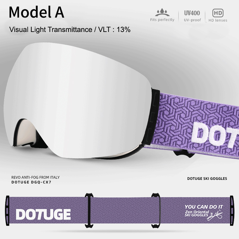 Magnetic Ski Goggles with HD Anti-Fog Spherical Lens, UV400 Protection for Snow Sports, Compatible with Eyewear, Ideal for Skiing and Mountain Climbing (F)