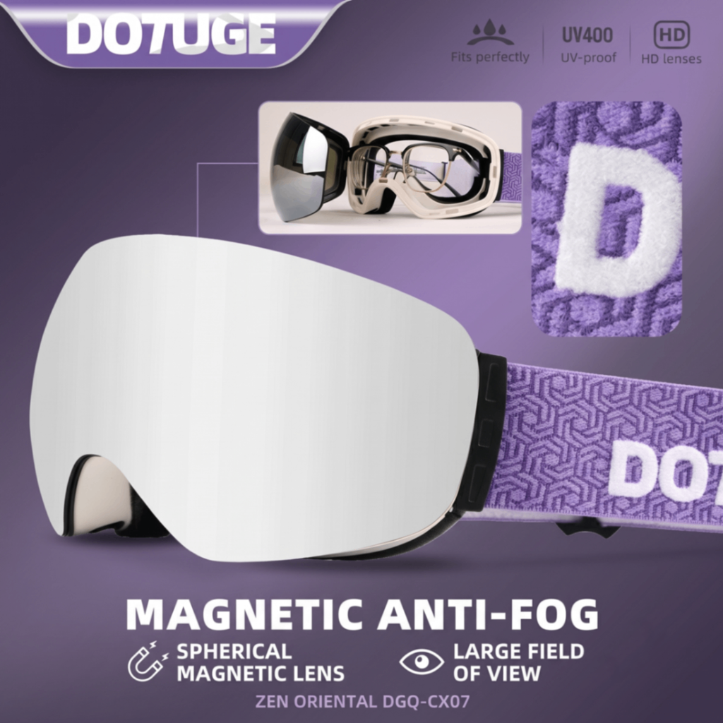 Magnetic Ski Goggles with HD Anti-Fog Spherical Lens, UV400 Protection for Snow Sports, Compatible with Eyewear, Ideal for Skiing and Mountain Climbing (J)