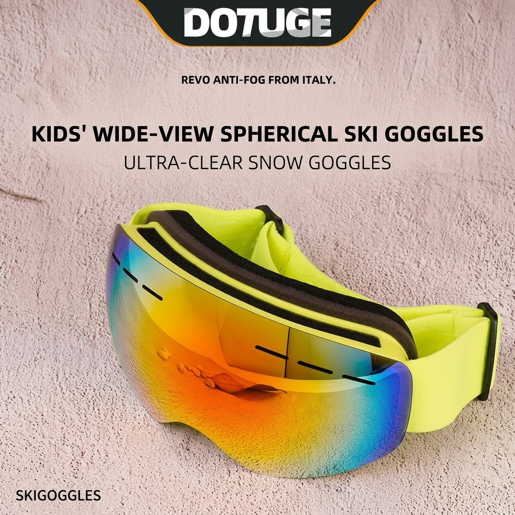 Kids Snow Goggles with Large Spherical Lens, Double-Layer Anti-Fog HD Lens, UV400 Protection, Adjustable Elastic Strap, Ideal for Skiing, Snowboarding & Winter Outdoor Sports (A)