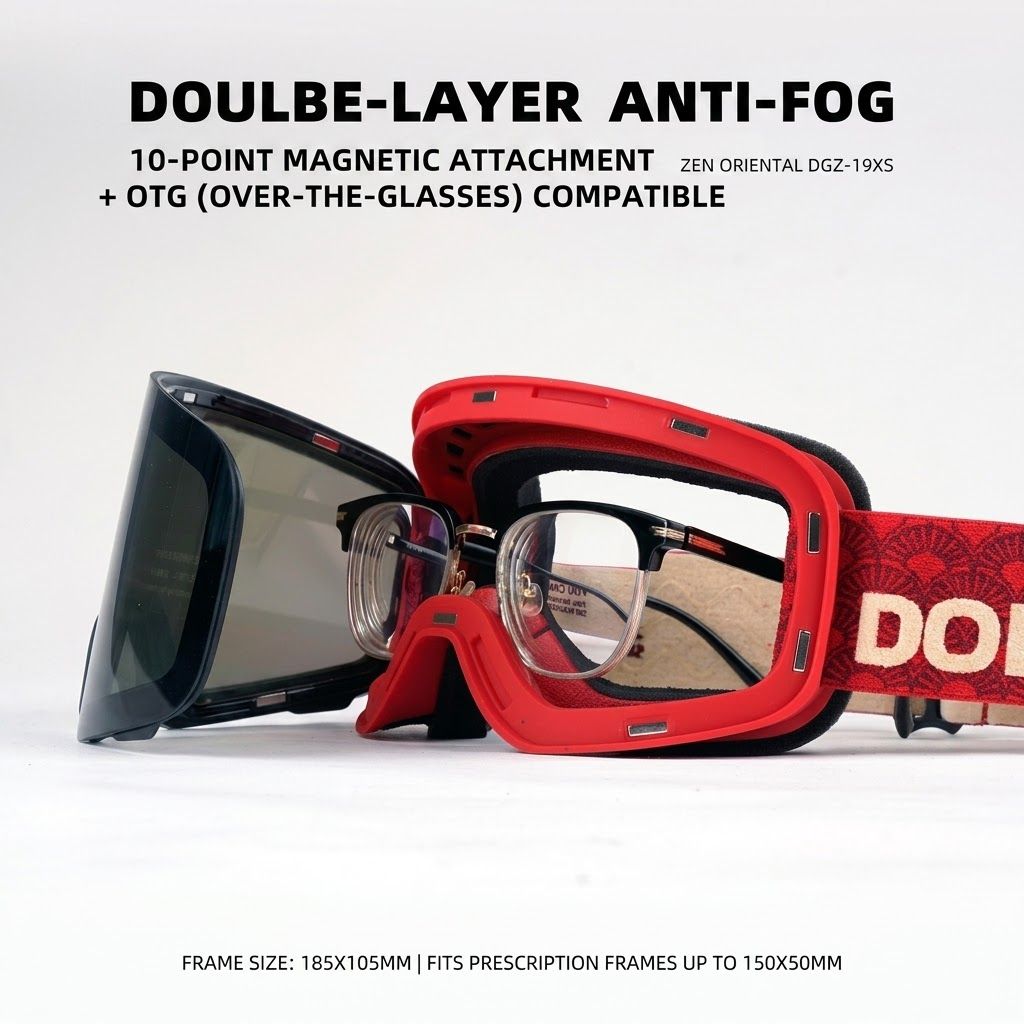DOTUGE DGZ-Z19XS Series Ski Goggles with Magnetic Quick-Change Lens, Double-Layer Anti-Fog UV400 HD Coated Lenses, Compatible with Prescription Glasses, for Snow Sports, Climbing, and Mountain Adventures (A)