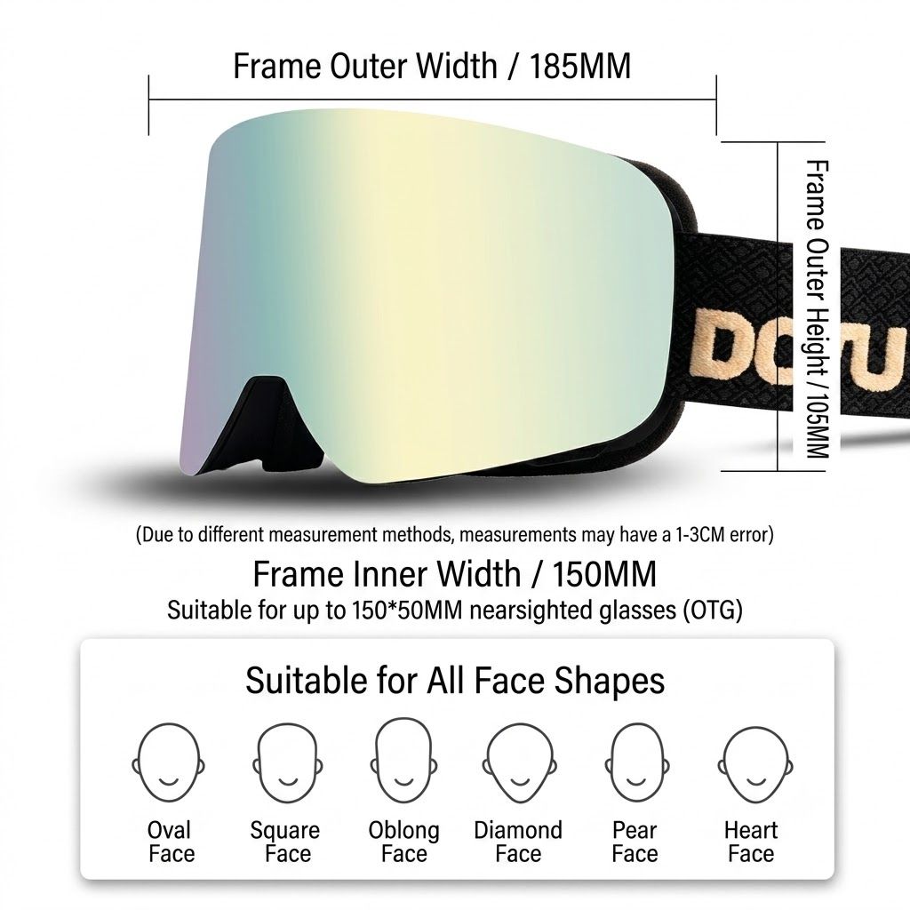 DOTUGE DGZ-Z19XS Series Ski Goggles with Magnetic Quick-Change Lens, Double-Layer Anti-Fog UV400 HD Coated Lenses, Compatible with Prescription Glasses, for Snow Sports, Climbing, and Mountain Adventures (C)
