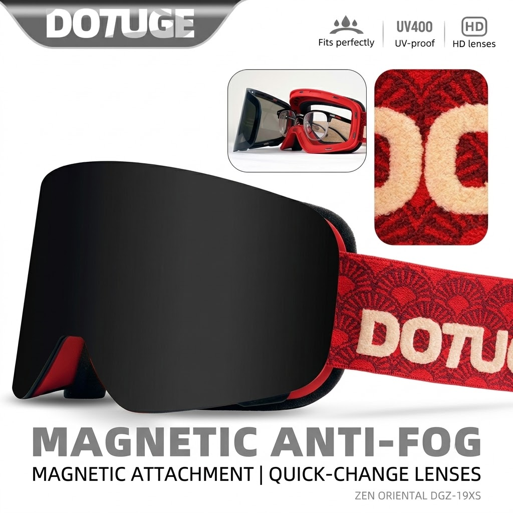 DOTUGE DGZ-Z19XS Series Ski Goggles with Magnetic Quick-Change Lens, Double-Layer Anti-Fog UV400 HD Coated Lenses, Compatible with Prescription Glasses, for Snow Sports, Climbing, and Mountain Adventures (C)