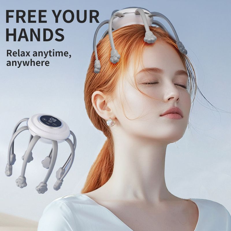 Wireless Octopus Head Massager with USB Charging – Ergonomic Scalp Relaxation Device for Home, Office, and Travel Use (Black)