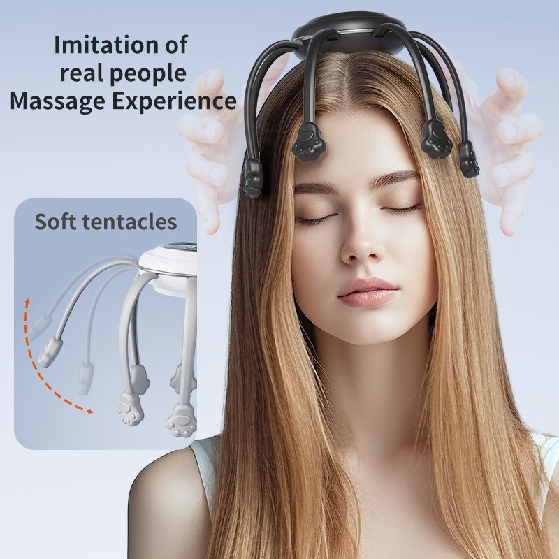 Wireless Octopus Head Massager with USB Charging – Ergonomic Scalp Relaxation Device for Home, Office, and Travel Use (Black)
