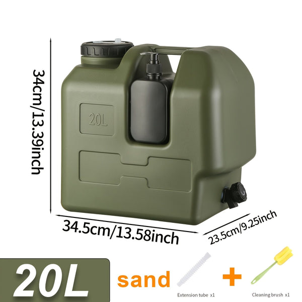 Green 20L water container, camping water storage, outdoor hydration, Australian camping gear, robust water canister, portable water tank, emergency water supply