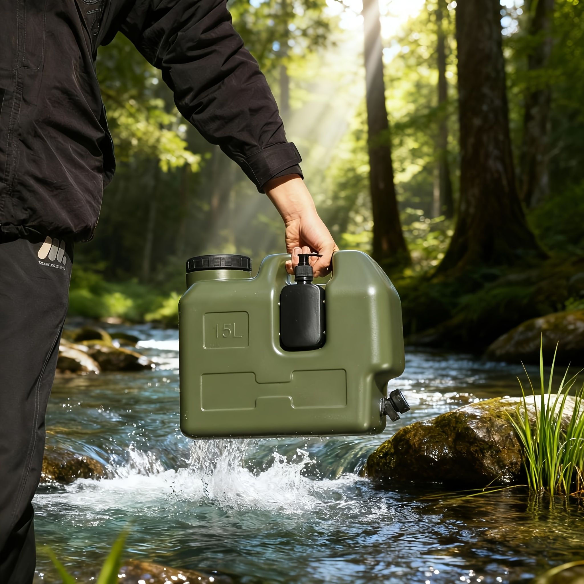 Green 20L water container, camping water storage, outdoor hydration, Australian camping gear, robust water canister, portable water tank, emergency water supply
