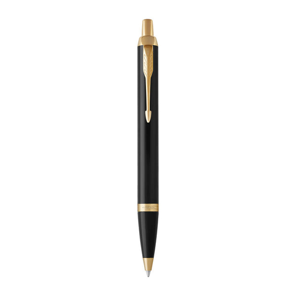 Black Lacquer Gold Trim Ballpoint Pen - Medium Tip, Blue Ink