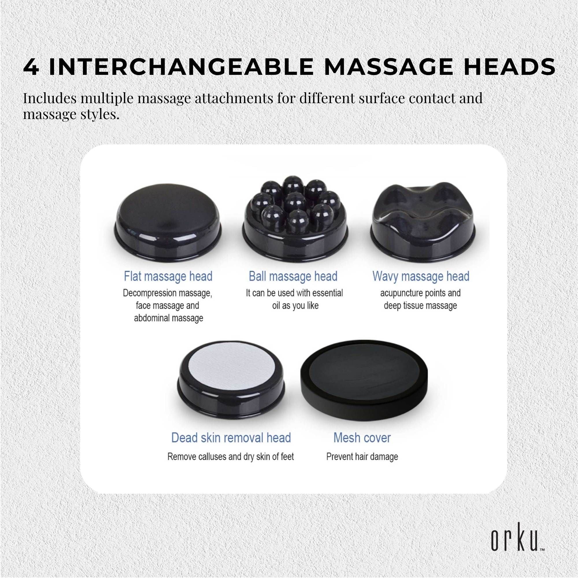 Orku Handheld Body Massager 4 Heads Adjustable Speed 28W Red