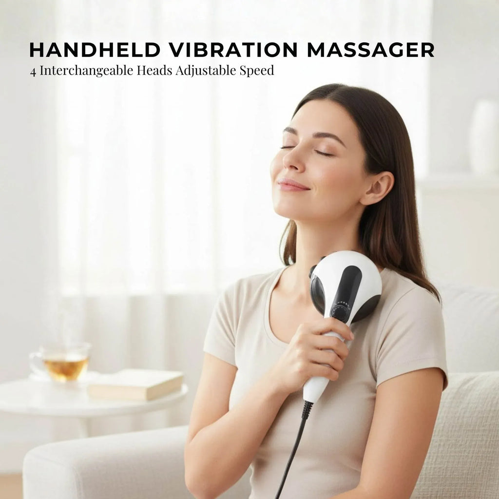 Orku Handheld Body Massager 4 Heads Adjustable Speed 28W Black