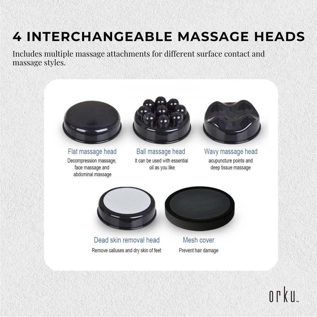 Orku Handheld Body Massager 4 Heads Adjustable Speed 28W Black