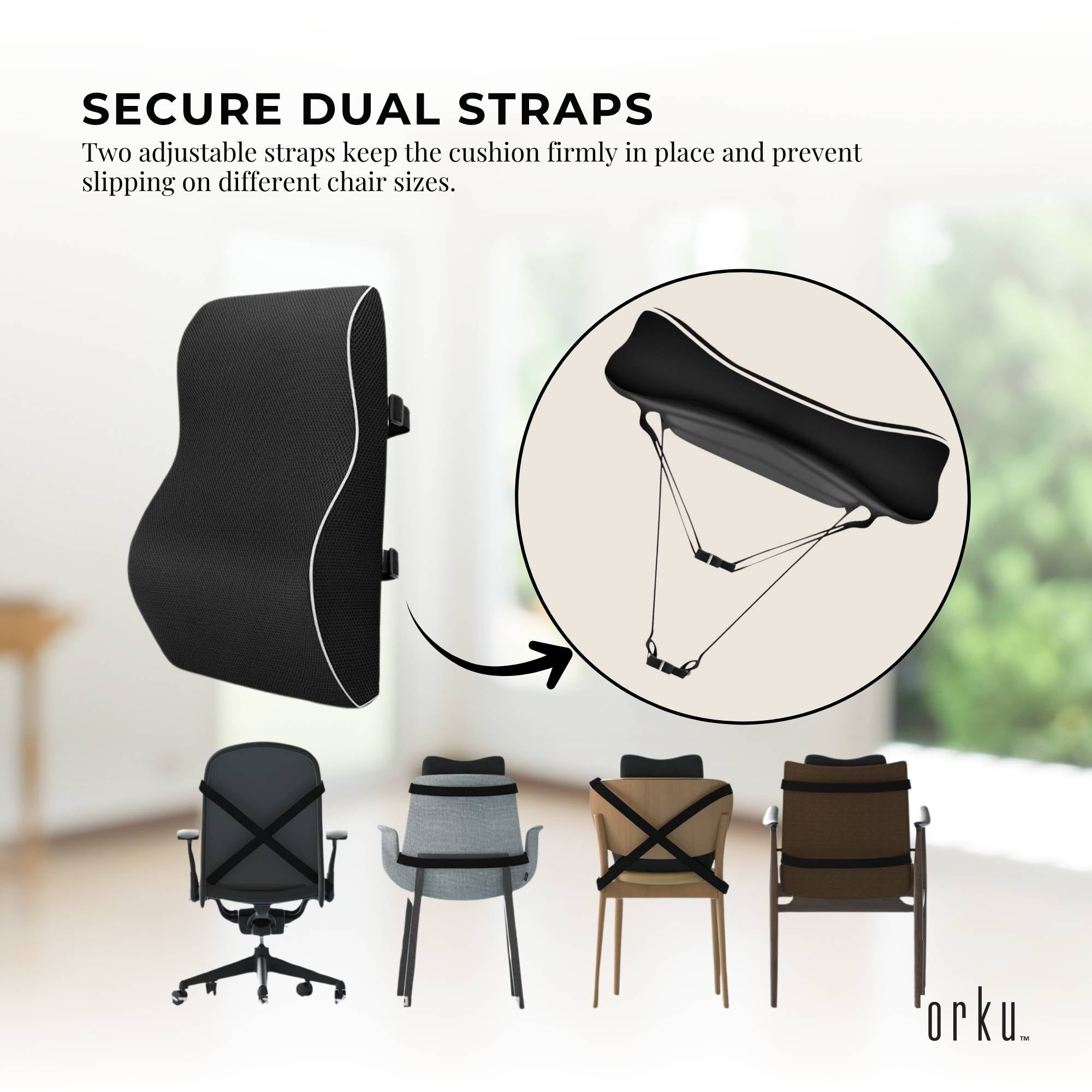 Orku Ergonomic Lumbar Cushion - Memory Foam Back Support Car Office Gaming Chair