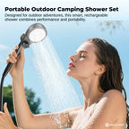 Social Hike Portable Camping Shower Kit - 6000MAh Outdoor Rechargeable Pump LED