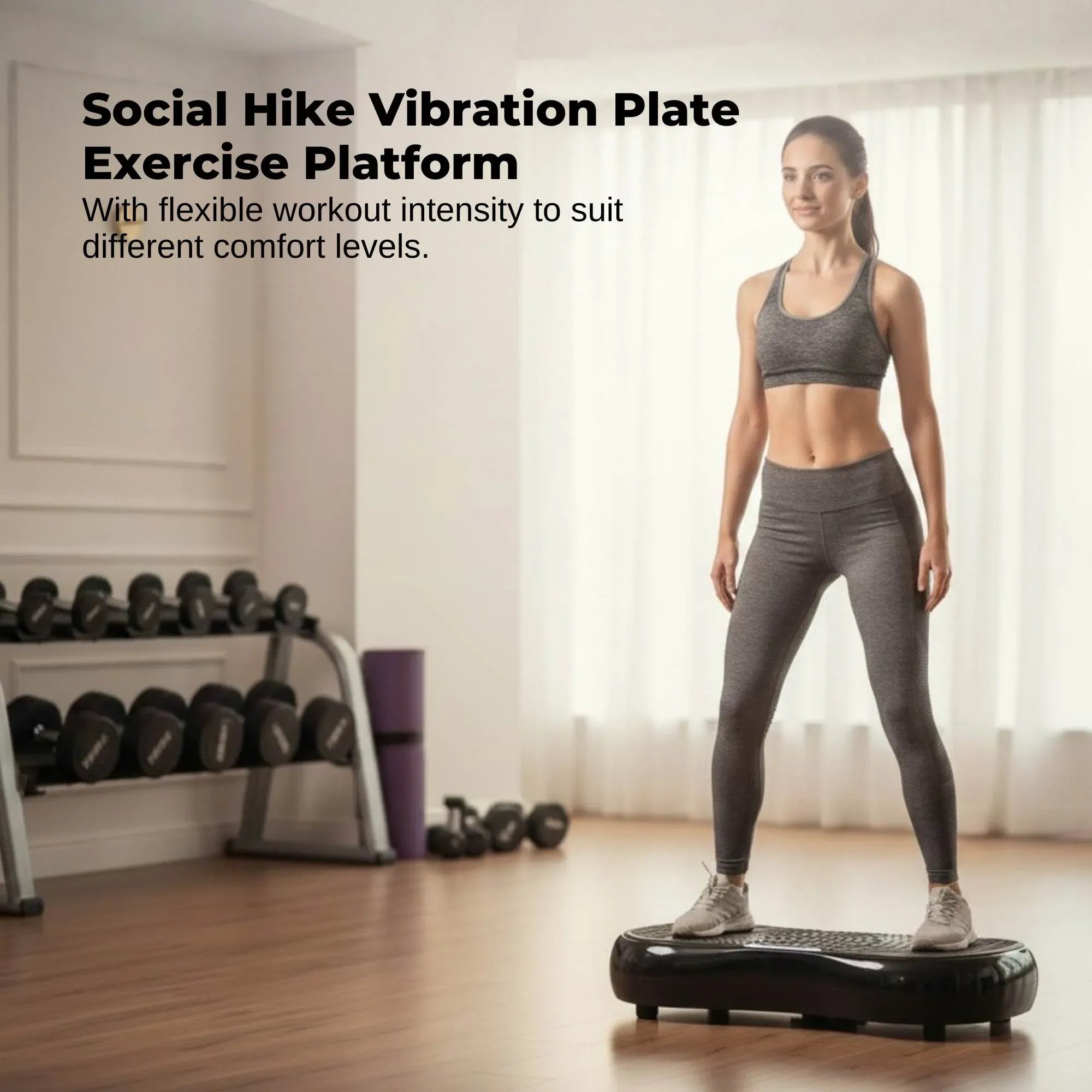 Social Hike 68cm Vibration Plate Machine Full Body Workout Platform Black