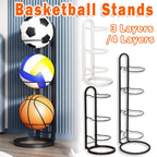 3/4Tier Basketball Stand Ball Organizer Storage Rack Basketball Equipment Holder - Black-3 Layers