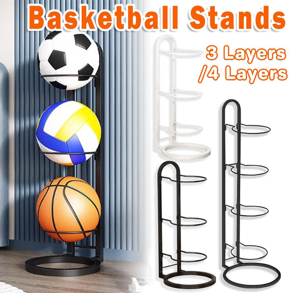 3/4Tier Basketball Stand Ball Organizer Storage Rack Basketball Equipment Holder - Black-3 Layers