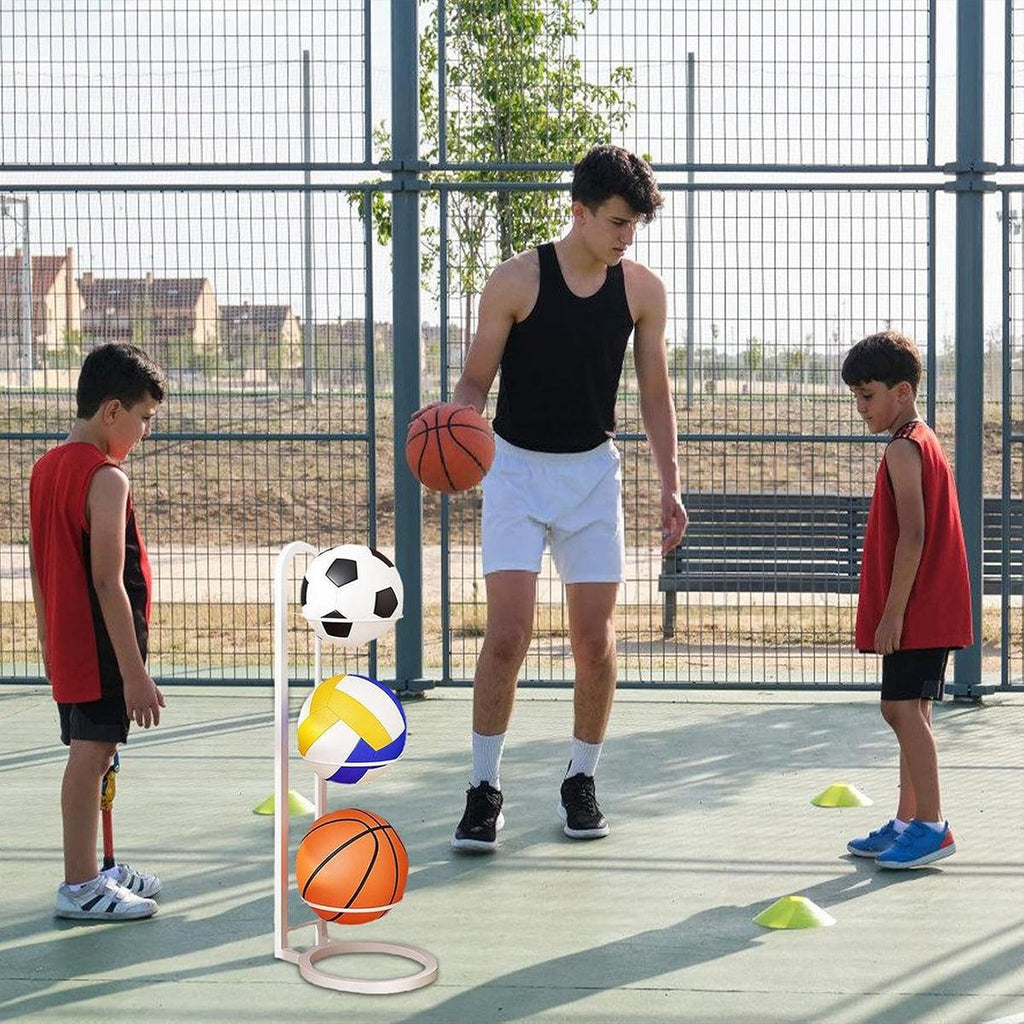 3/4Tier Basketball Stand Ball Organizer Storage Rack Basketball Equipment Holder - Black-4 Layers