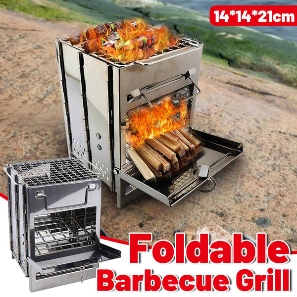 Folding Stainless Steel Wood Burning Camping Stove for Outdoor Cooking