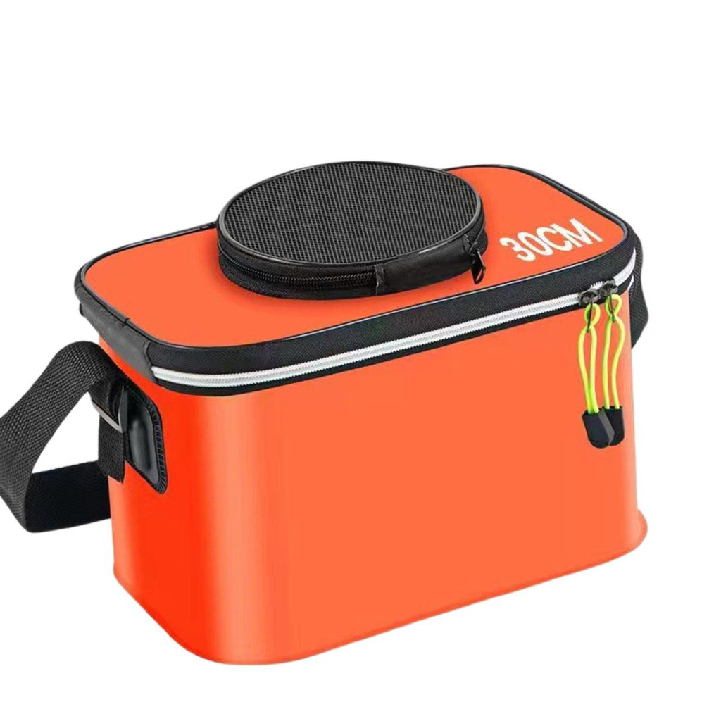 Portable Folding EVA Fishing Bucket Multi Use Live Fish Container with Strap - Black-45cm