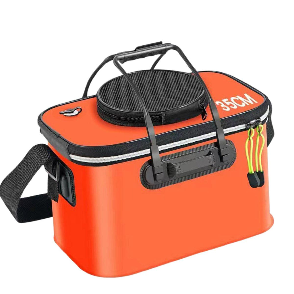Portable Folding EVA Fishing Bucket Multi Use Live Fish Container with Strap - Black-45cm