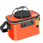 Portable Folding EVA Fishing Bucket Multi Use Live Fish Container with Strap - Black-45cm