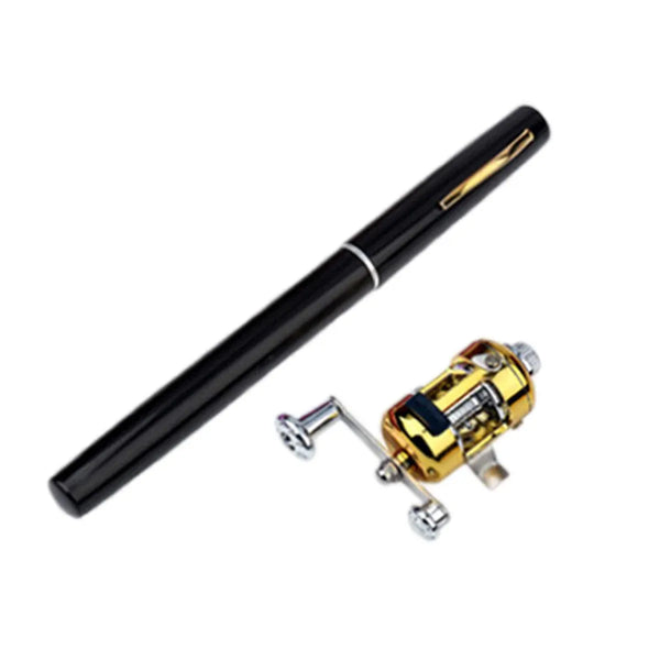 Mini Pen Fishing Rod Pocket Size Portable Telescopic Travel Fishing Pole Tool - Black