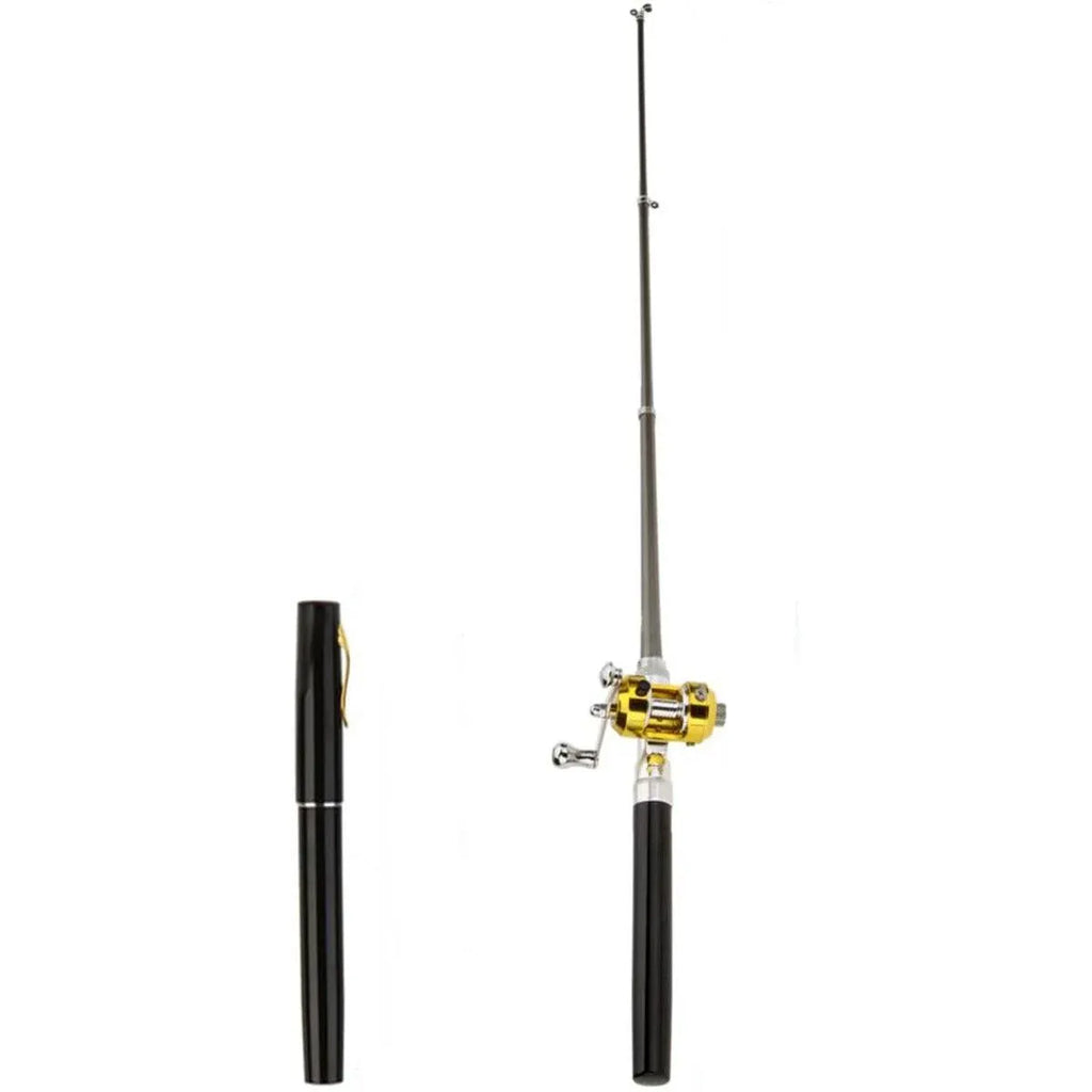 Mini Pen Fishing Rod Pocket Size Portable Telescopic Travel Fishing Pole Tool - Black