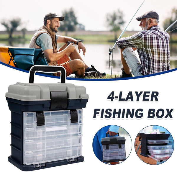 Removable 4 Tray Heavy Duty Fishing Tackle Box Storage Organizer
