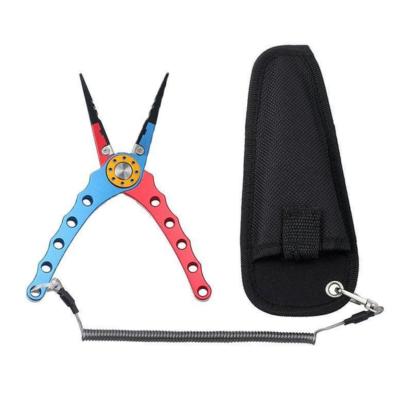 Aluminium Fishing Pliers Hook Remover Line Cutter Braid Mono Split Ring Fish Grip - Blue+Red