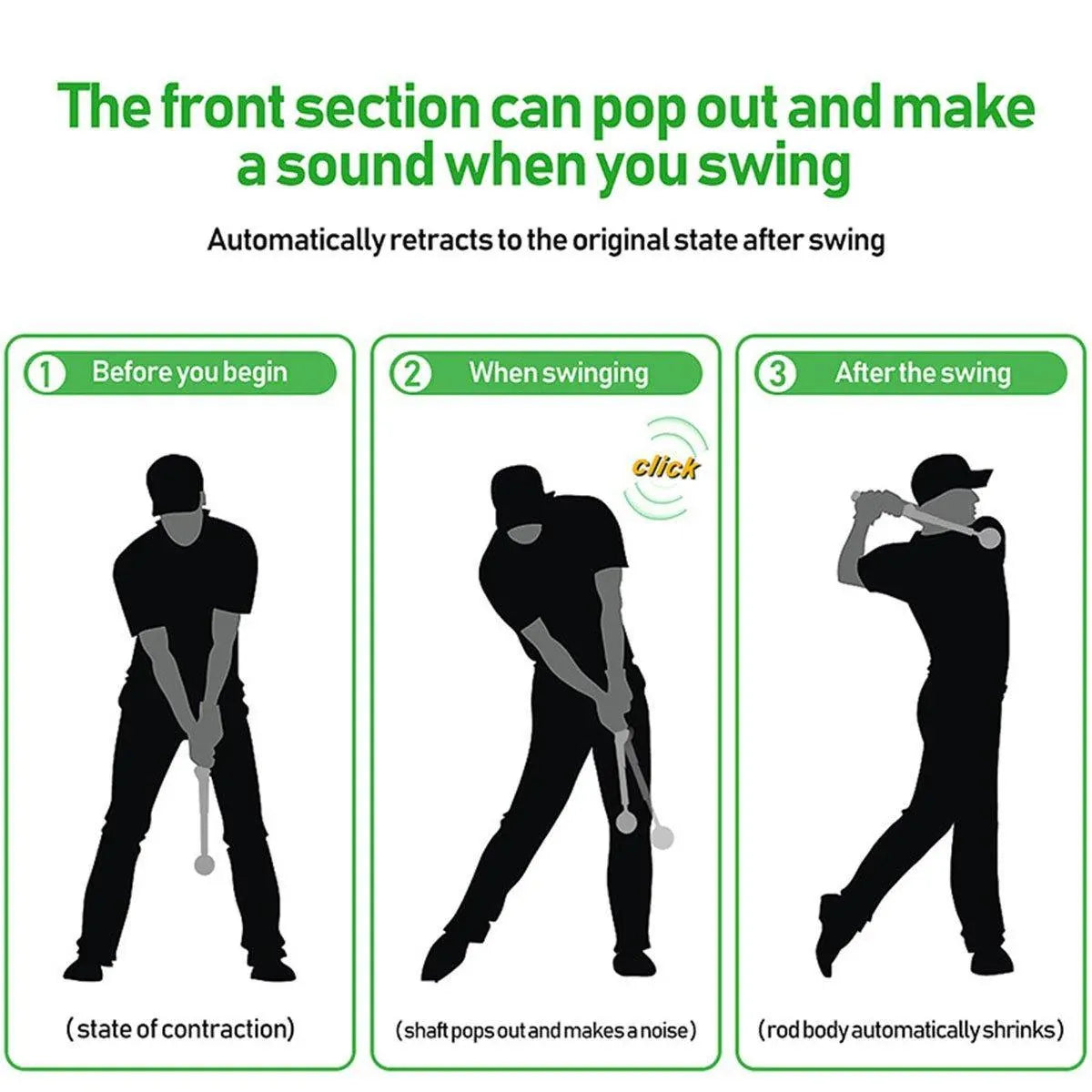 Golf Swing Training Aid Telescopic Impact Sound Stick Exercise Tool for Practice - Black