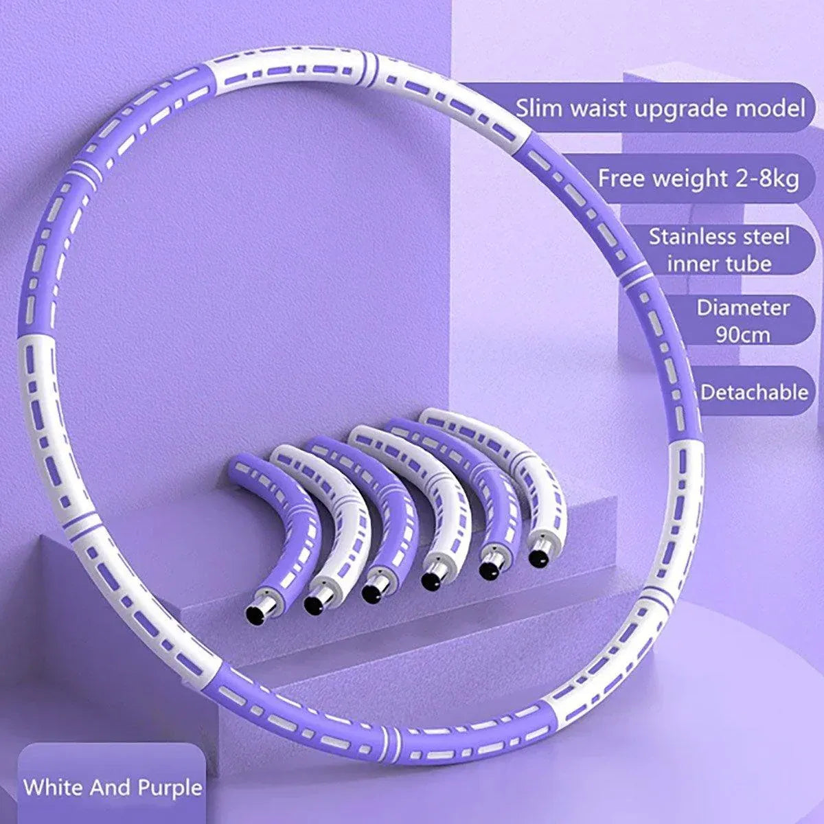 Detachable Weighted Hula Hoop Fitness Equipment for Home Exercise Use - White Purple