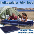 Single Inflatable Airbed 186x96cm Easy Inflate Flocked Air Mattress for Camping Guests