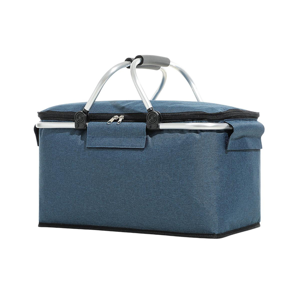 Folding Picnic Basket Insulated Cooler Bag Portable Outdoor Grocery Storage - Black