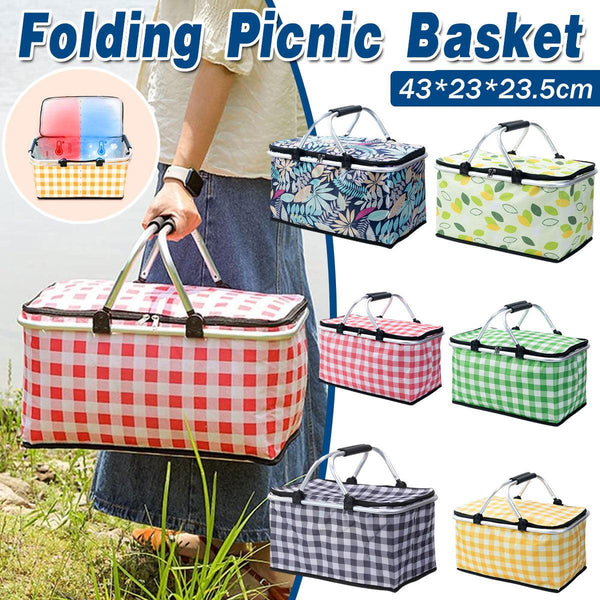 Greenery Foldable Picnic Basket for Outdoor Food Storage