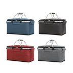 Folding Picnic Basket Insulated Cooler Bag Portable Outdoor Grocery Storage - Grey