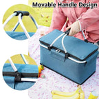 Folding Picnic Basket Insulated Cooler Bag Portable Outdoor Grocery Storage - Grey
