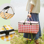 Foldable Picnic Basket Outdoor Camping Carrying Basket Portable Food Storage - Navy