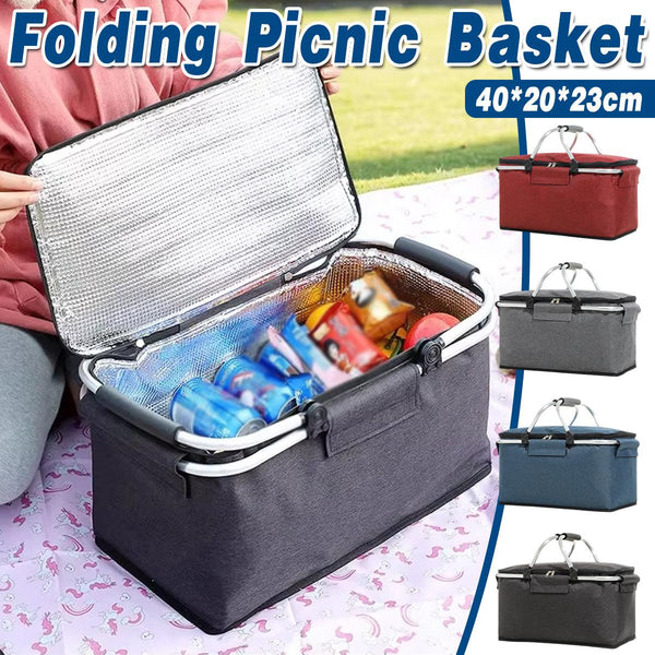 Navy Folding Insulated Picnic Cooler Bag for Outdoor Storage