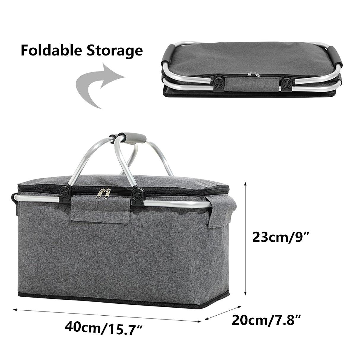 Folding Picnic Basket Insulated Cooler Bag Portable Outdoor Grocery Storage - Navy