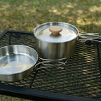 2PCS 304 Stainless Steel Camping Pot and Pan Set With Folding Handles Outdoor