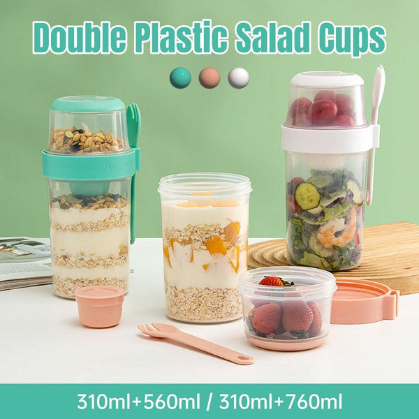 Green Double Salad Container with Fork for On-the-Go Meals